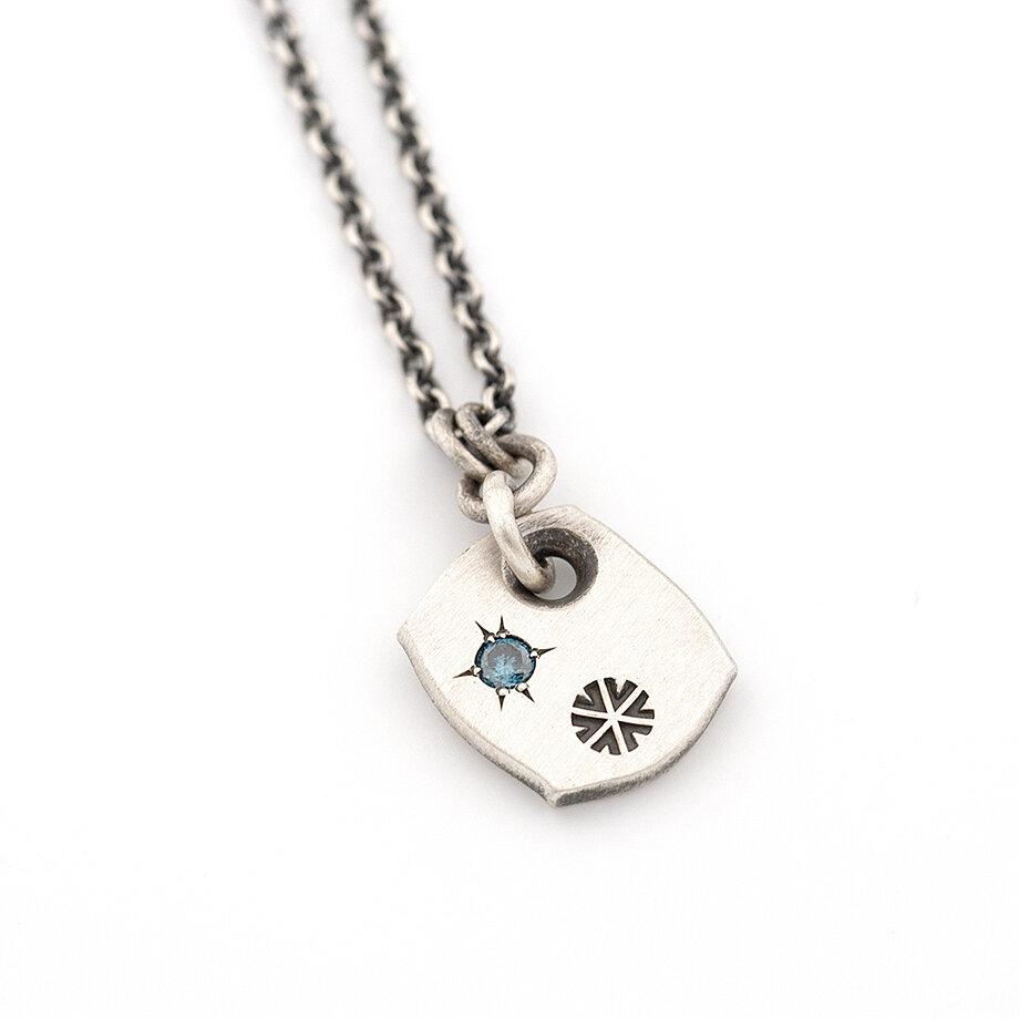 Stamped Snowflake Pendant with Blue Diamond