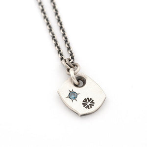 Stamped Snowflake Pendant with Blue Diamond