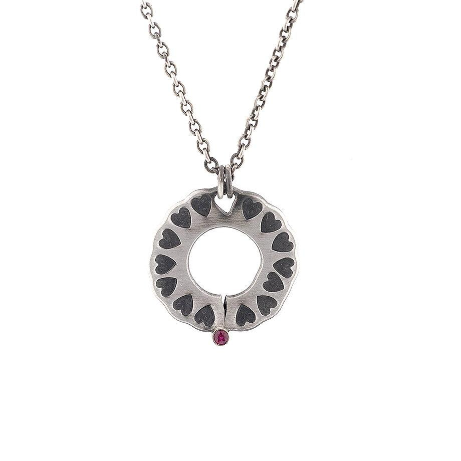 Heart Cirle Pendant with Ruby
