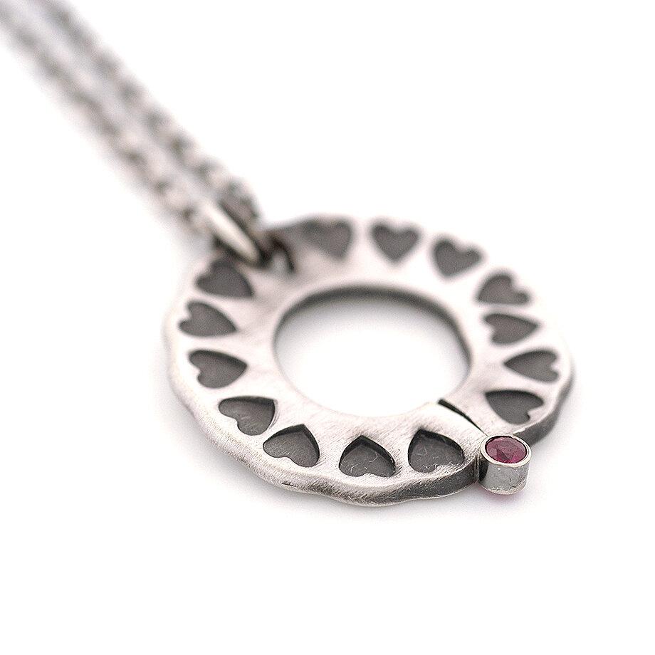 Heart Circle Pendant with Ruby