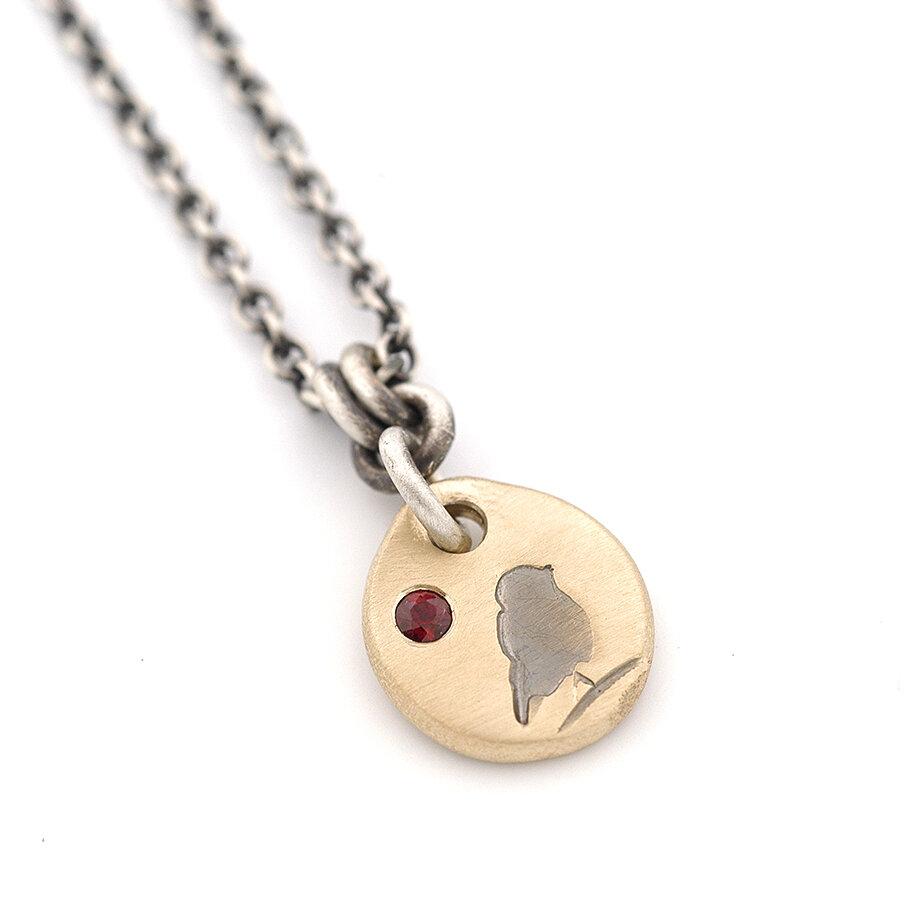 Gold Bird with Burmese Ruby Pendant