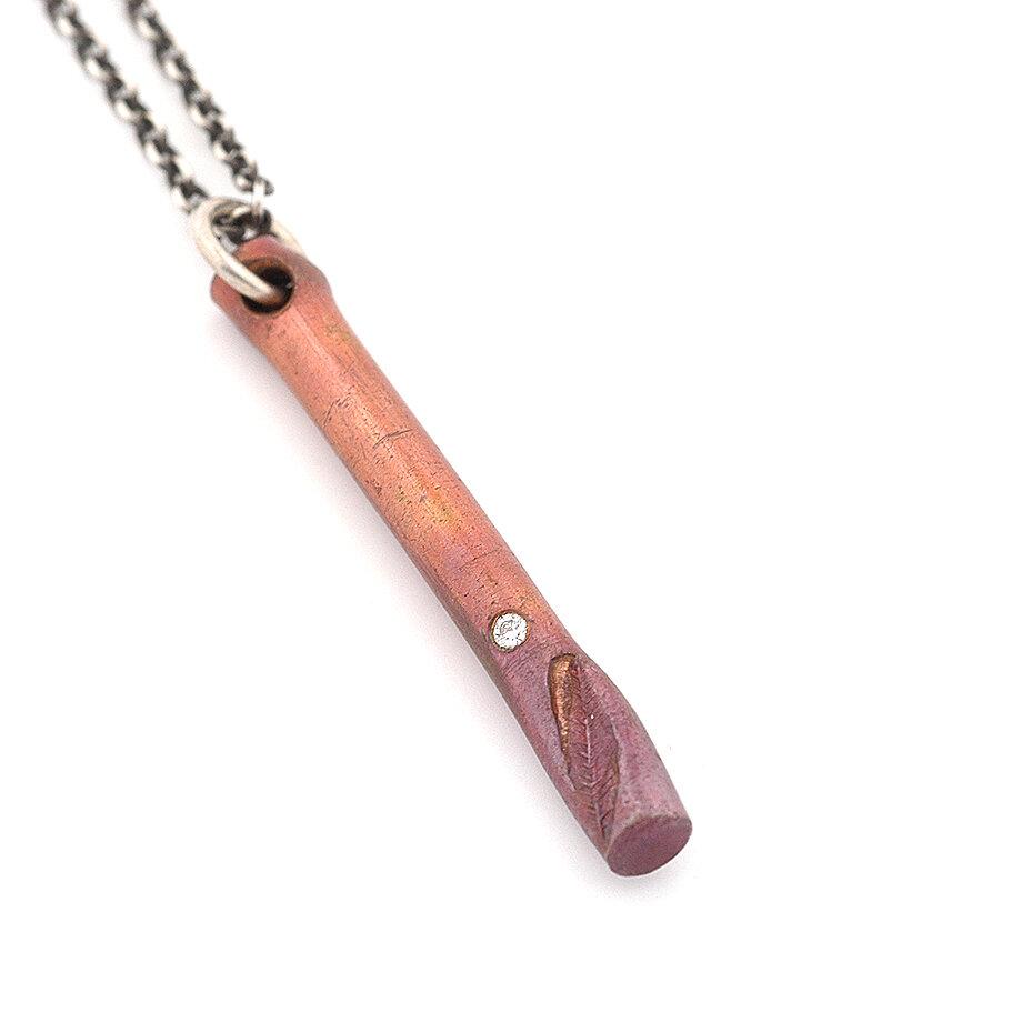 Solid Copper Cylinder Drop with Diamond and Stamped Feather