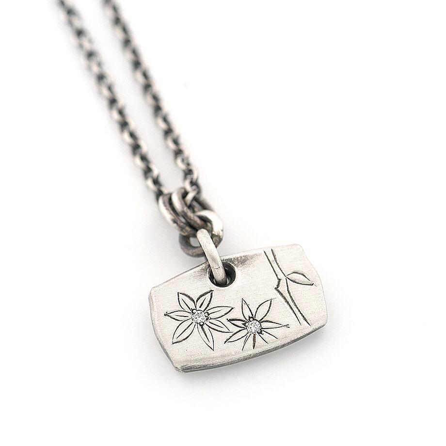 Hand Engraved Flowers, Bead Set with White Diamonds Pendant