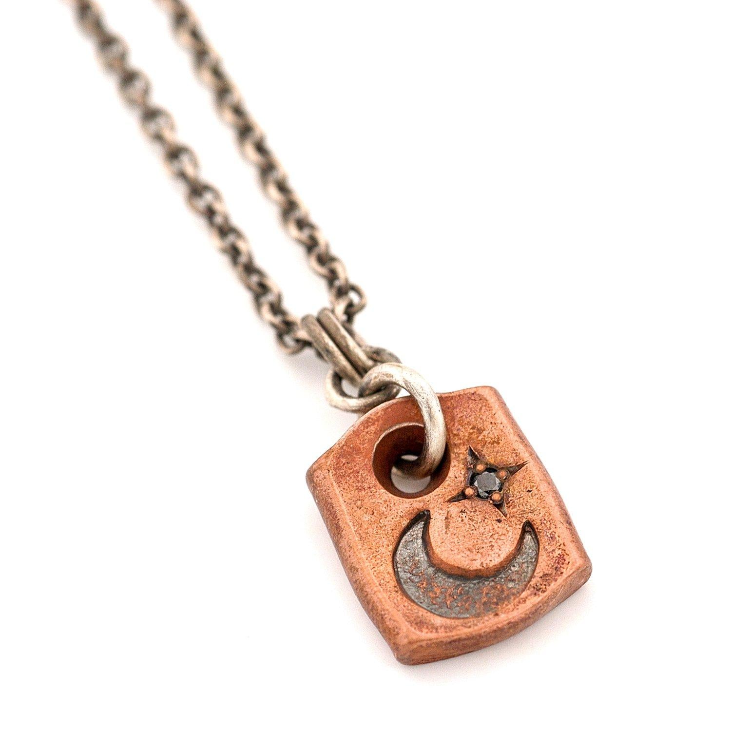 Copper and Black Diamond Moon Pendant