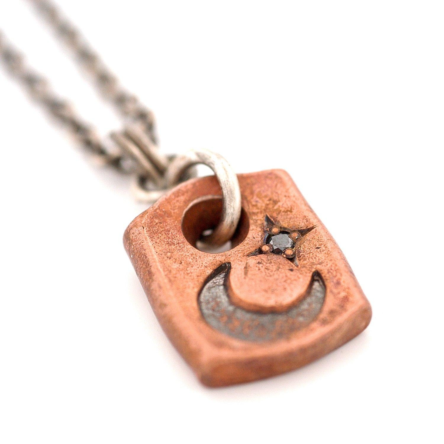 Copper and Black Diamond Moon Pendant