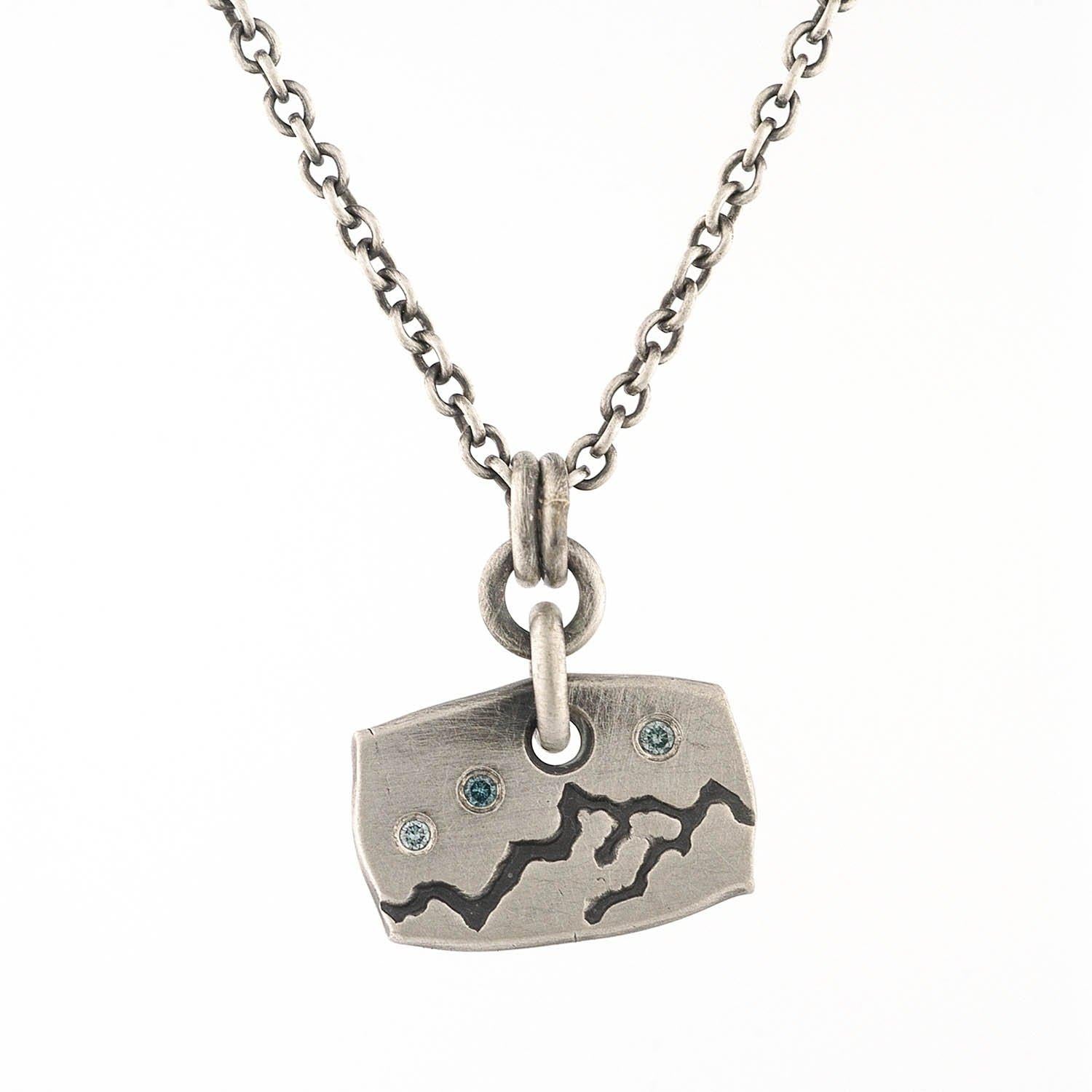 Sterling Silver Mountain with Blue Diamonds