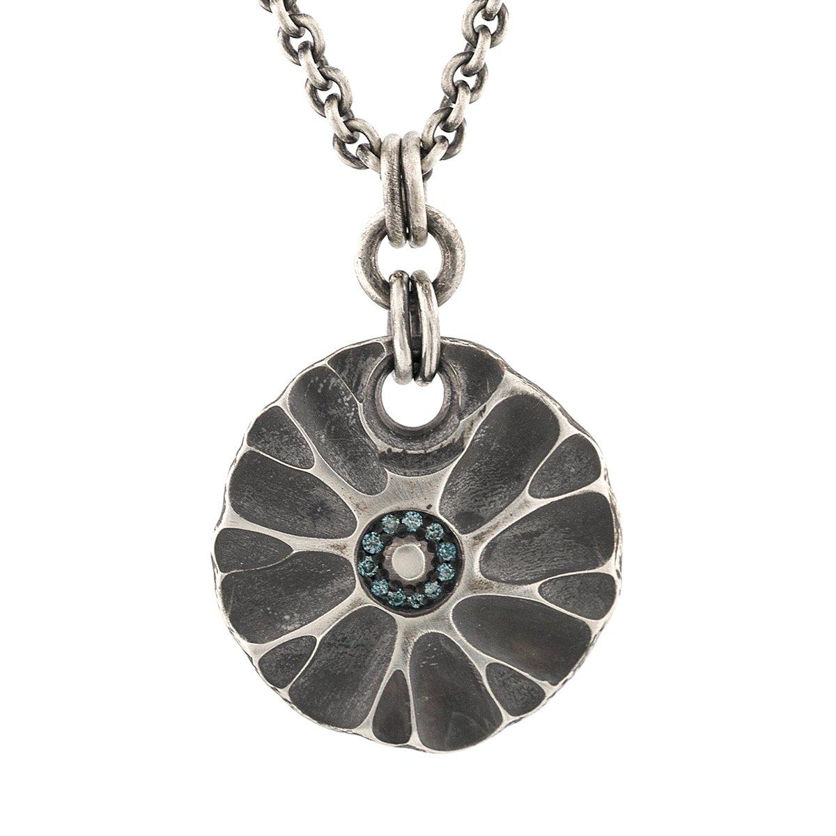 Forged Sterling Silver Floral Drop with Blue Diamonds