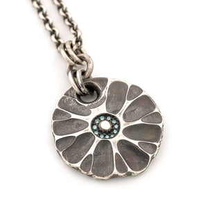 Sterling Silver Flower Drop with Blue Diamonds