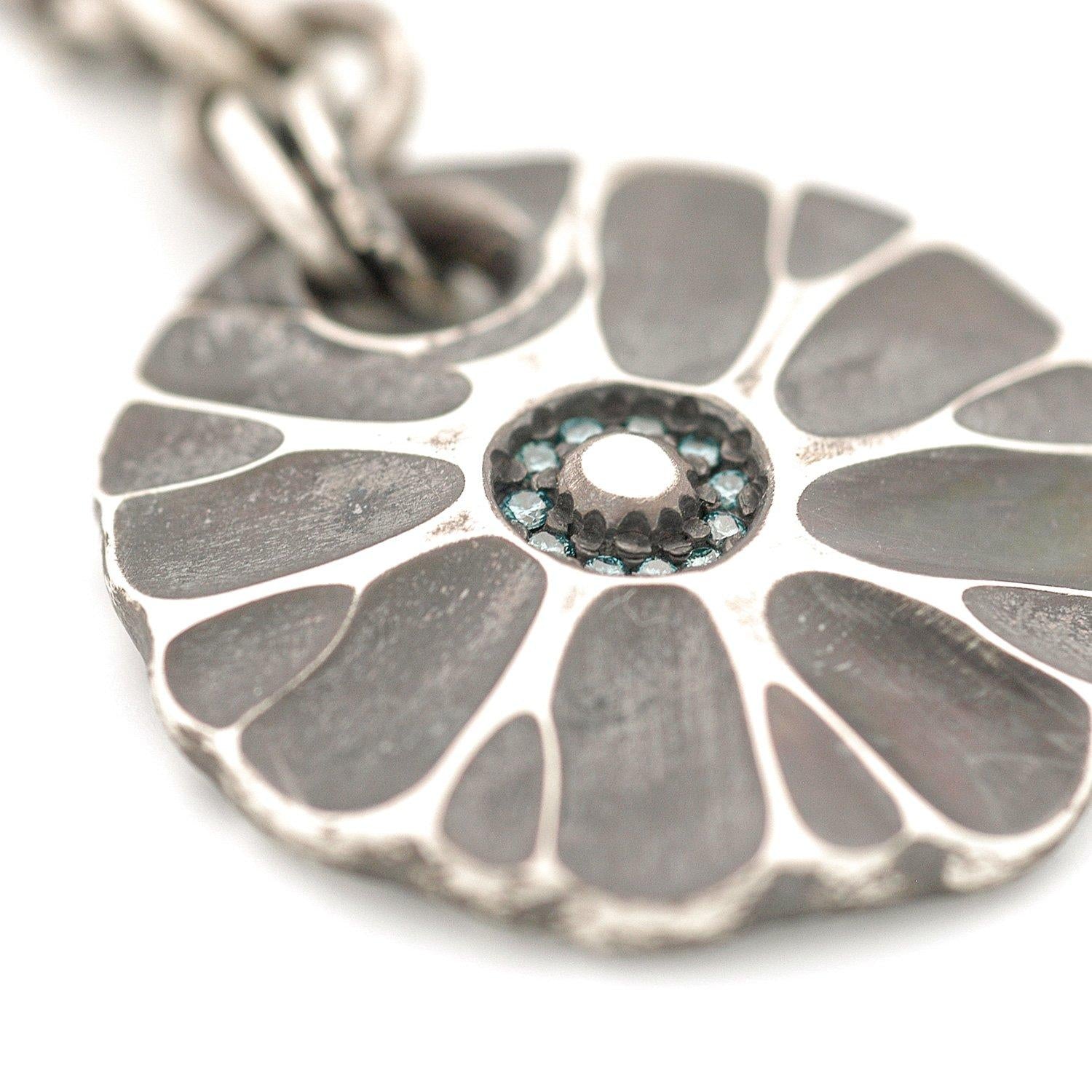 Sterling Silver Flower Drop with Blue Diamonds