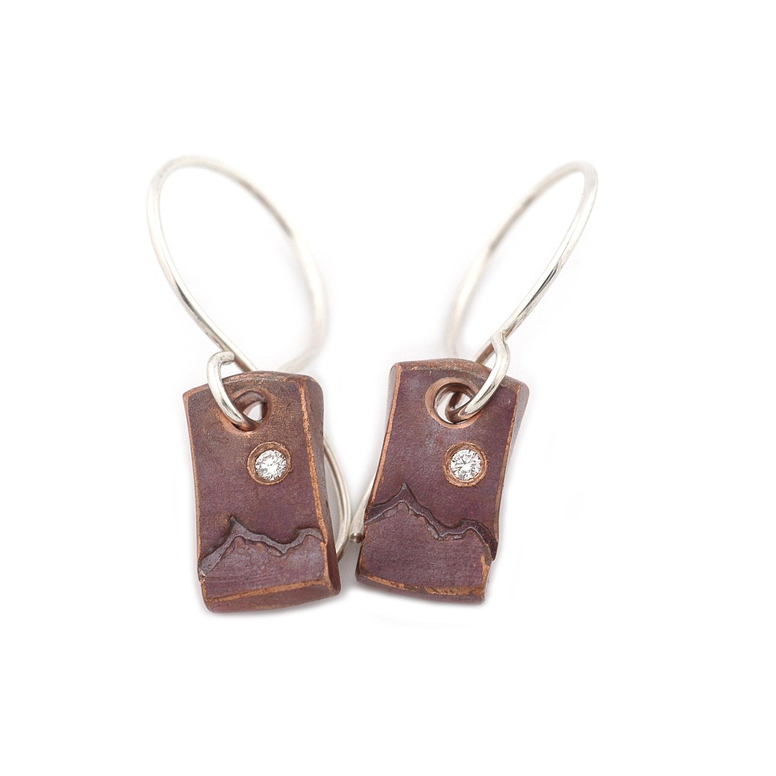 Vertical Copper Mountain Earrings - White Diamond