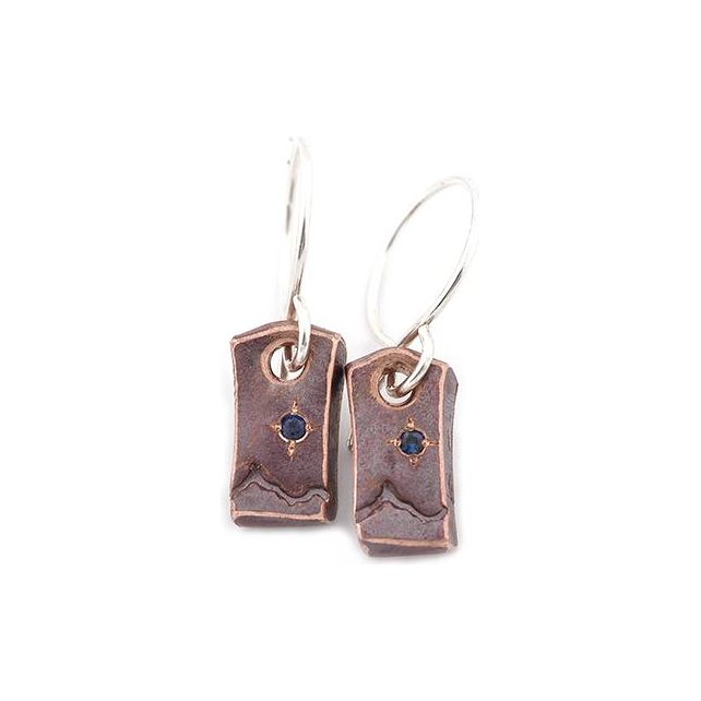 Vertical Copper Mountain Earrings - Blue Sapphires