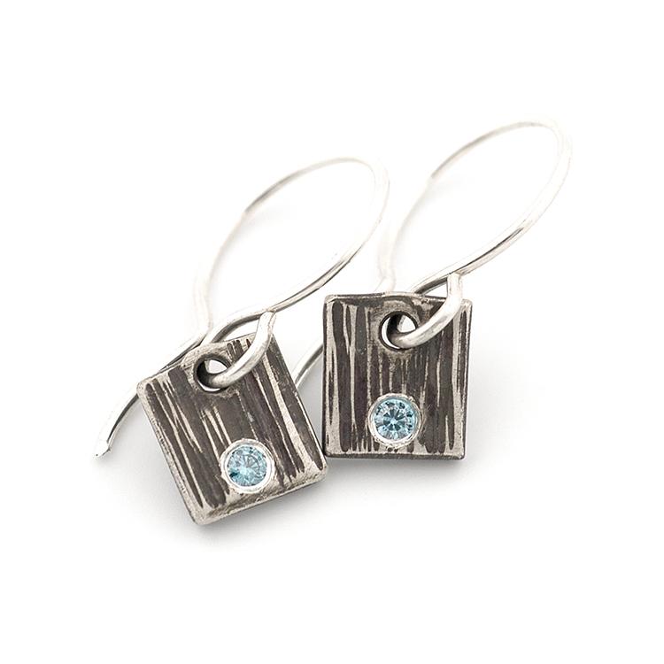Sterling Silver & Blue Diamond Earrings