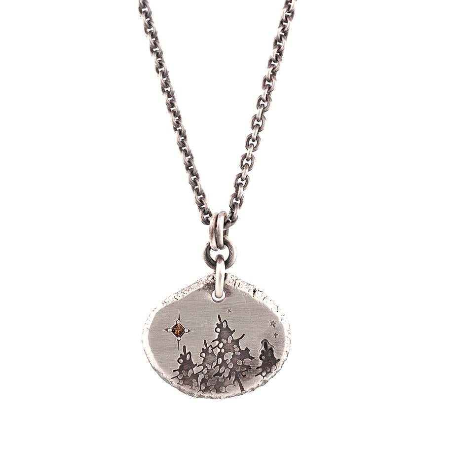 Tall Pine Forest Pendant with Champagne Diamond