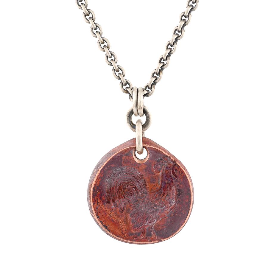 Forged Copper Drop Pendant with Rooster