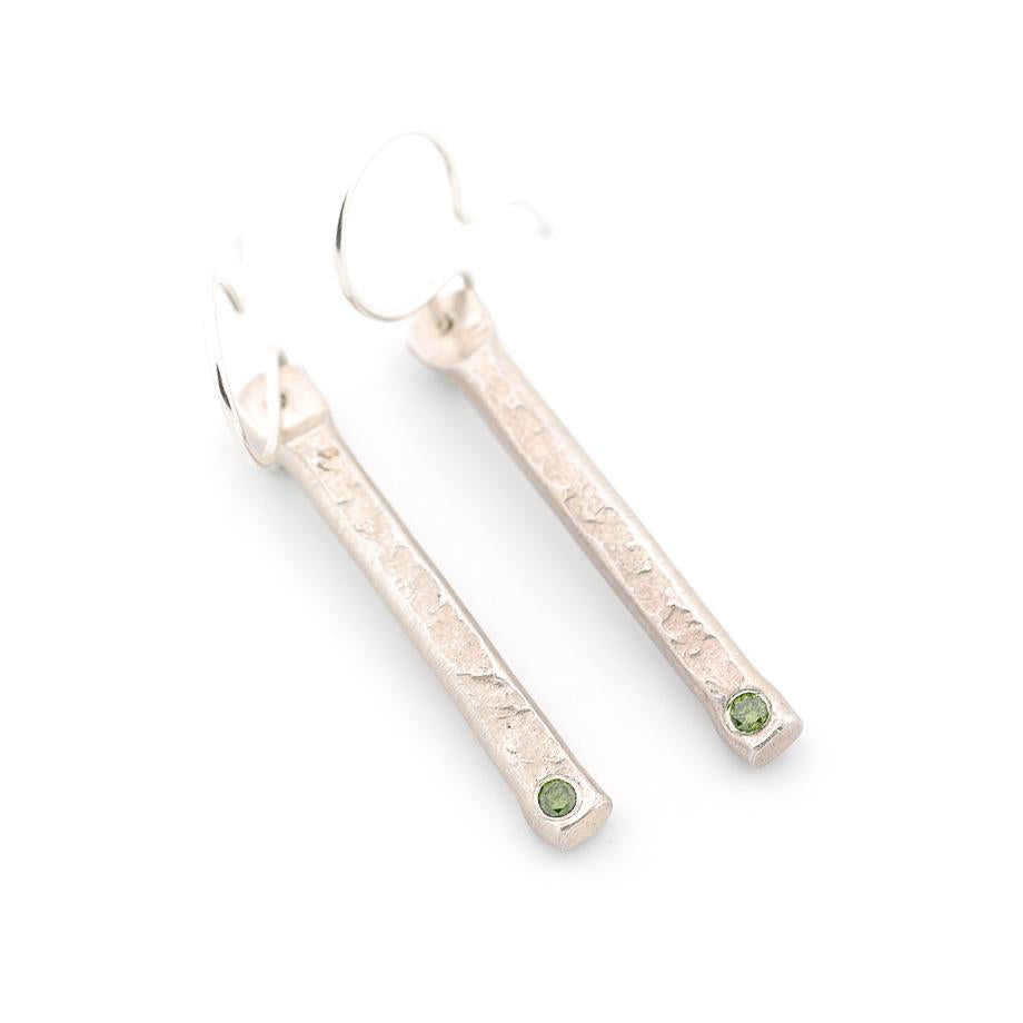 Textured Stick + Green Diamond Earrings