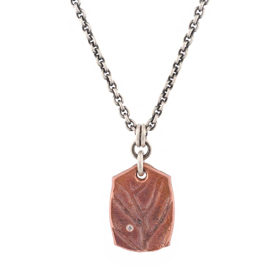 Copper Leaf Pendant with Diamond