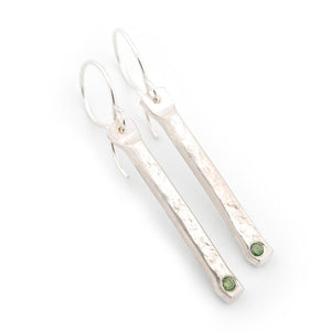 Textured Stick + Green Diamond Earrings