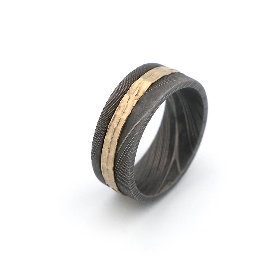 Damascus Steel + Gold Inlay Band