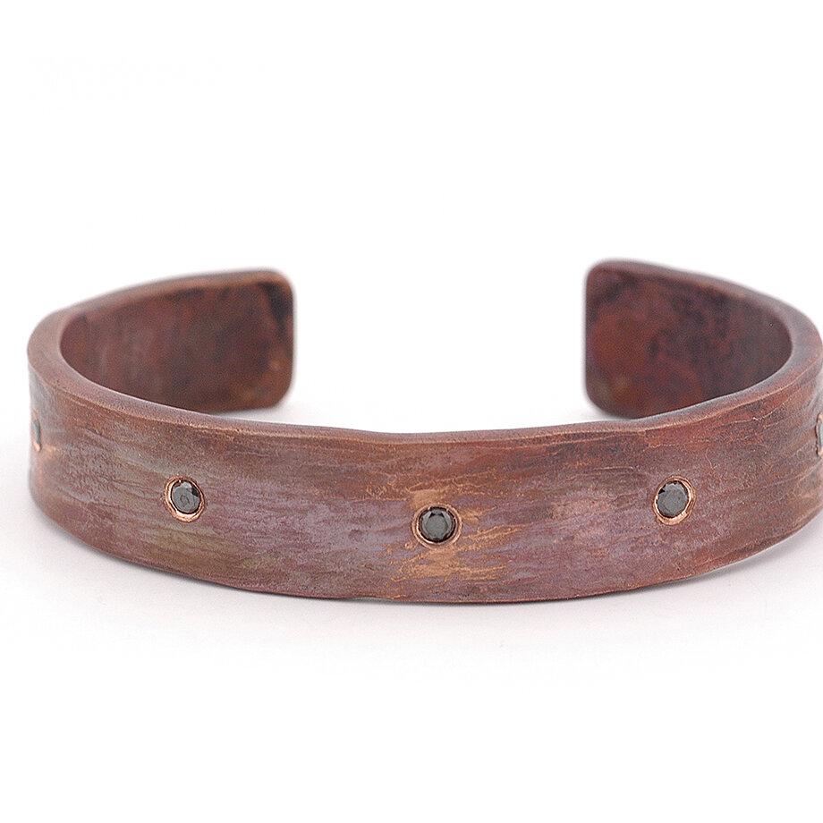 Forged Copper Cuff with Black Diamonds