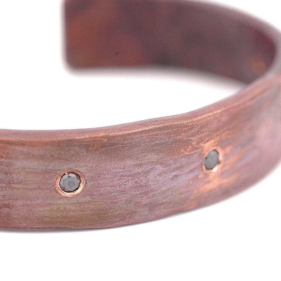 Forged Copper Cuff with Black Diamonds