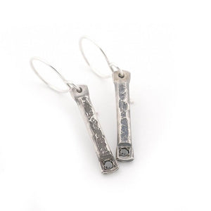 Sterling Silver Stick Earrings with Black Diamonds