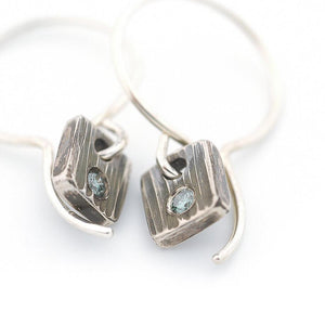 Sterling Silver Tile Earrings with Blue Diamonds