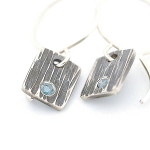 Sterling Silver Tile earrings with Blue Diamonds