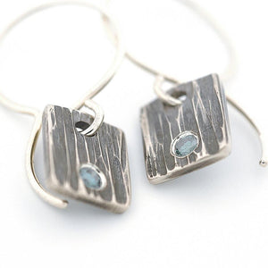Sterling Silver Tile earrings with Blue Diamonds