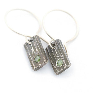 Sterling Silver Tile earrings with Green Diamonds