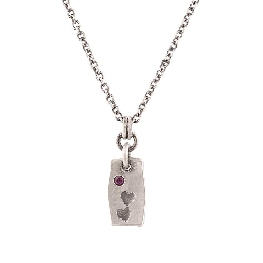 Ruby and Heart Stamped Sterling Silver Pendant