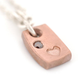 Red Diamond and Heart Stamped Copper Pendant