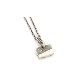 Sterling Silver Rectangular Pendant with Blue Diamond