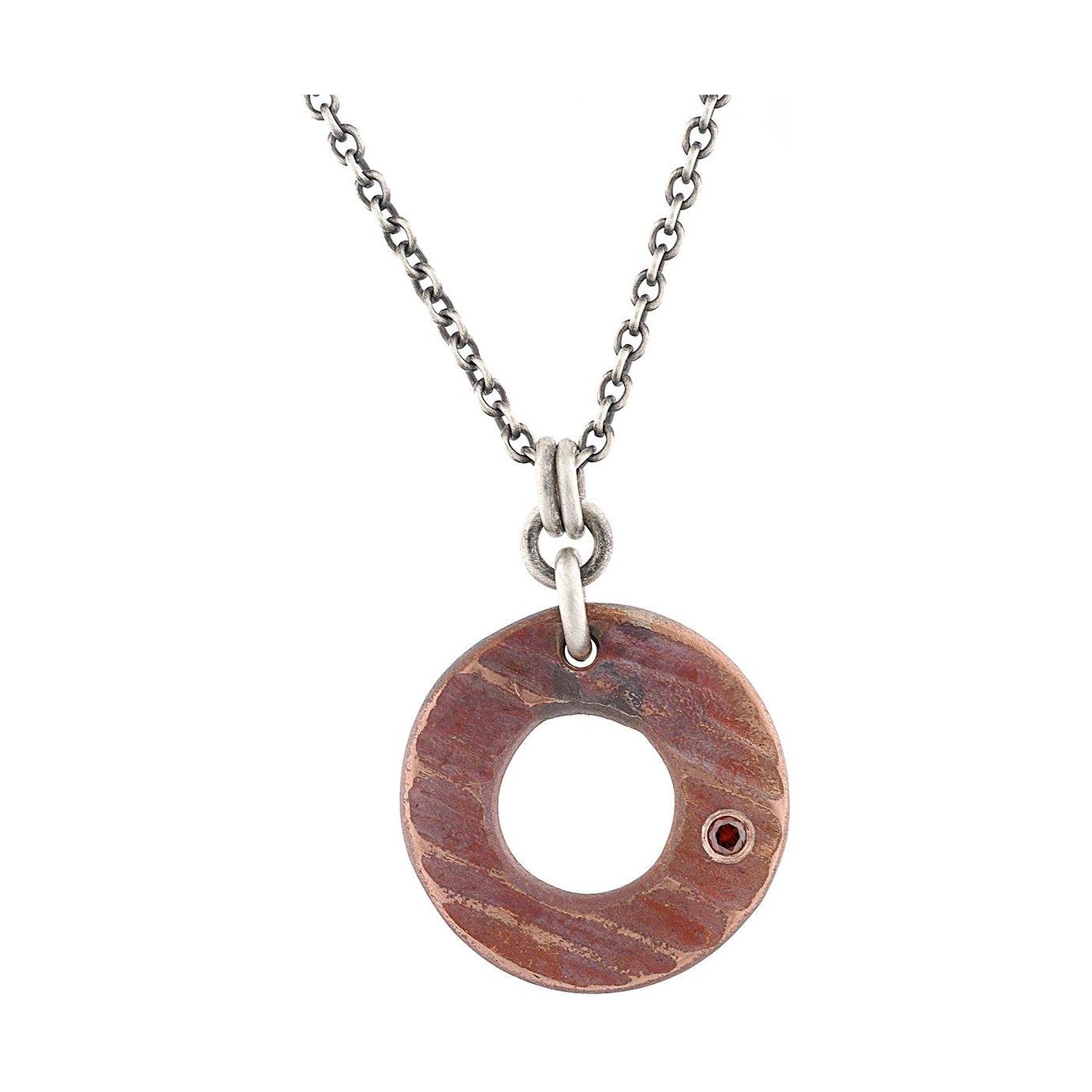 Copper Textured Circular Pendant with Orange Diamond