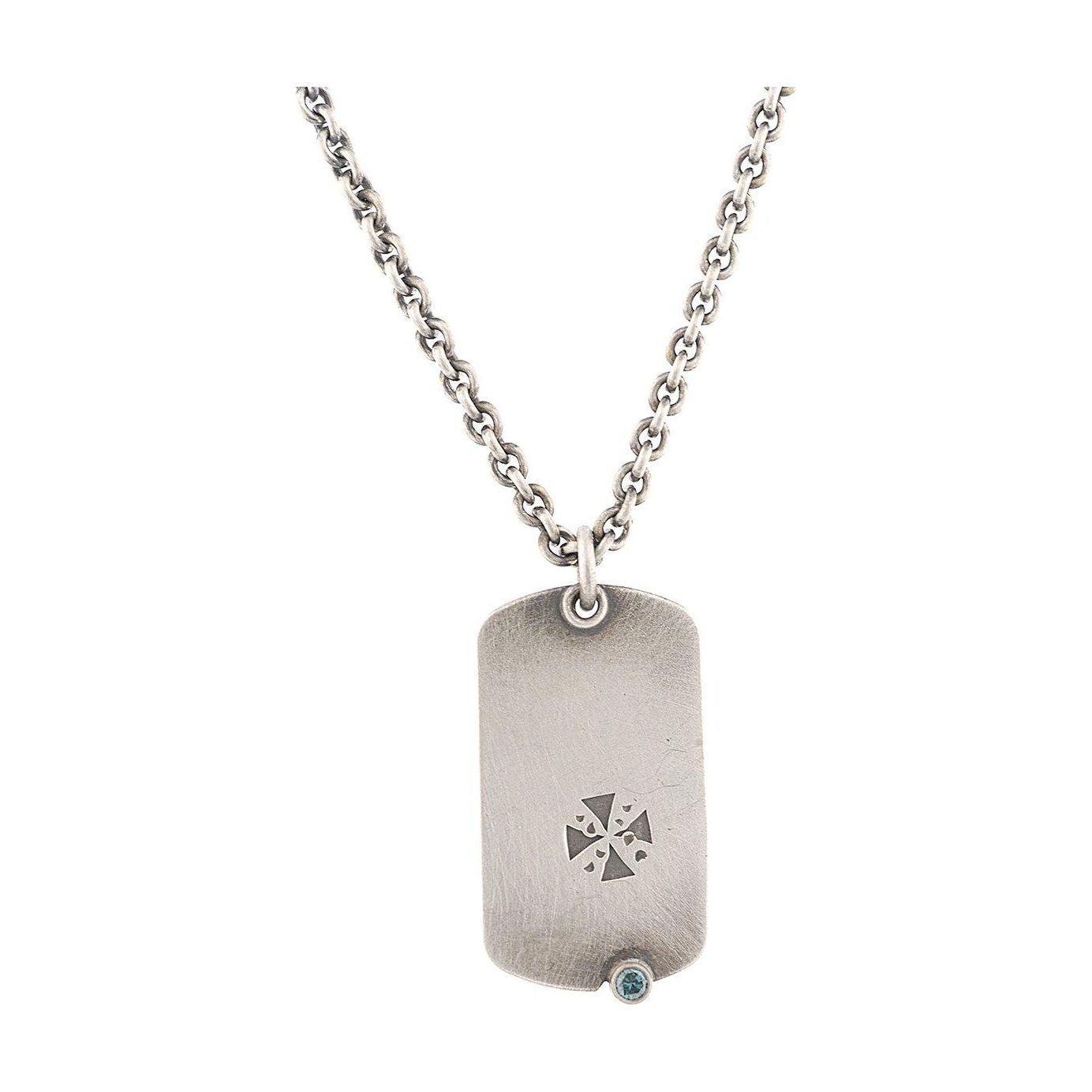 Sterling Silver Dog Tag Pendant with Blue Diamond