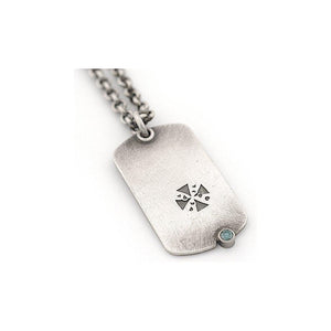 Sterling Silver Dog Tag Pendant with Blue Diamond