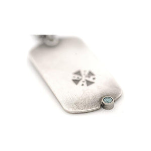 Sterling Silver Dog Tag Pendant with Blue Diamond