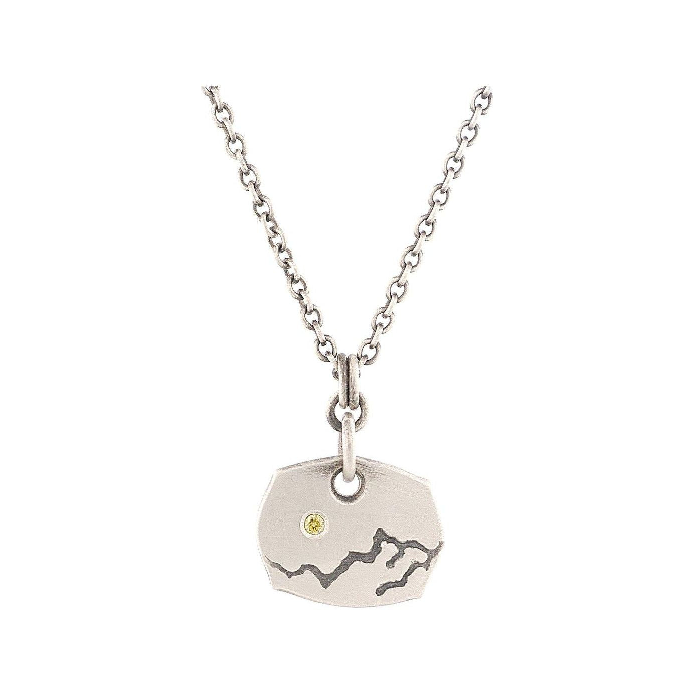 Sterling Silver Pendant with Mountain Range and Yellow Diamond