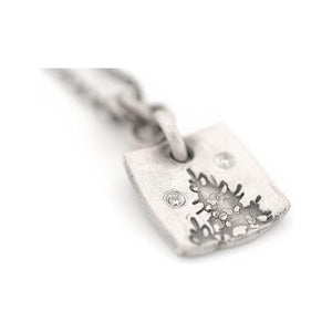 Sterling Silver Square Pendant with Tree and White Diamond