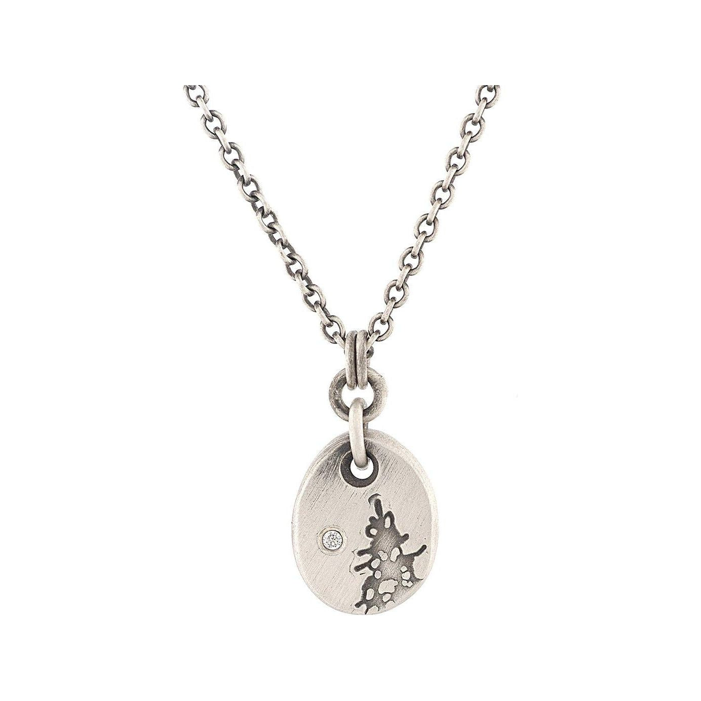 Sterling Silver Oval Pendant with Tree and White Diamond