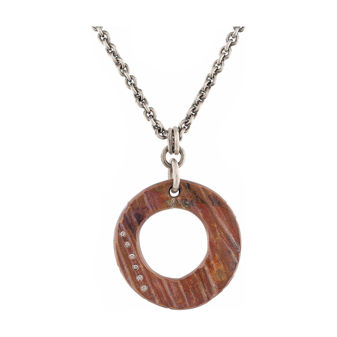 Copper Disk Pendant with White Diamonds