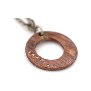 Copper Disk Pendant with White Diamonds