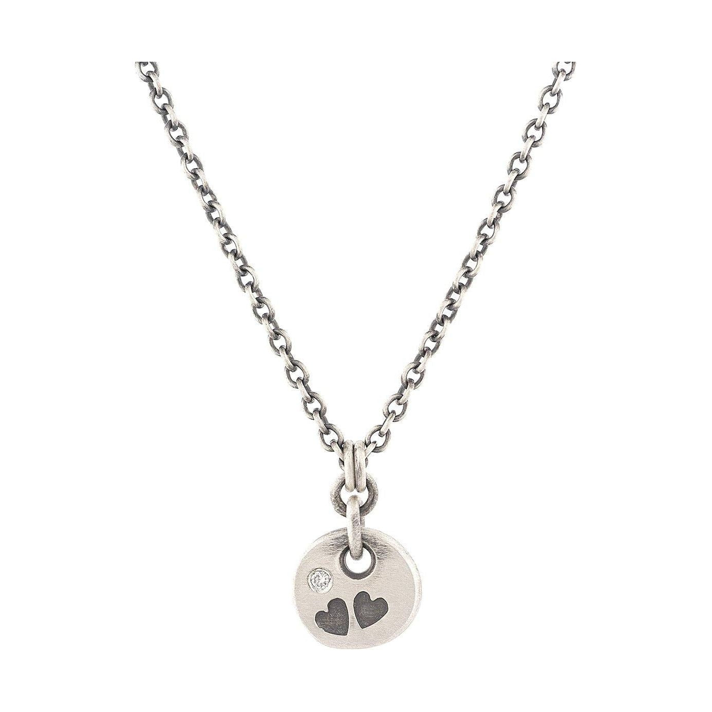 Sterling Silver Heart Stamped Round Pendant with Diamond