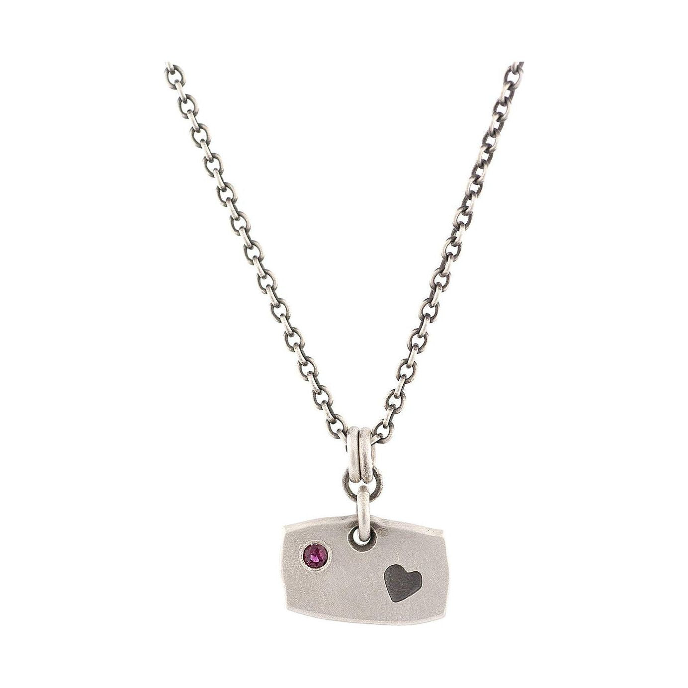 Sterling Silver Heart Stamped Rectangular Pendant with Ruby