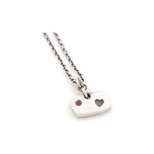Sterling Silver Heart Stamped Rectangular Pendant with Ruby