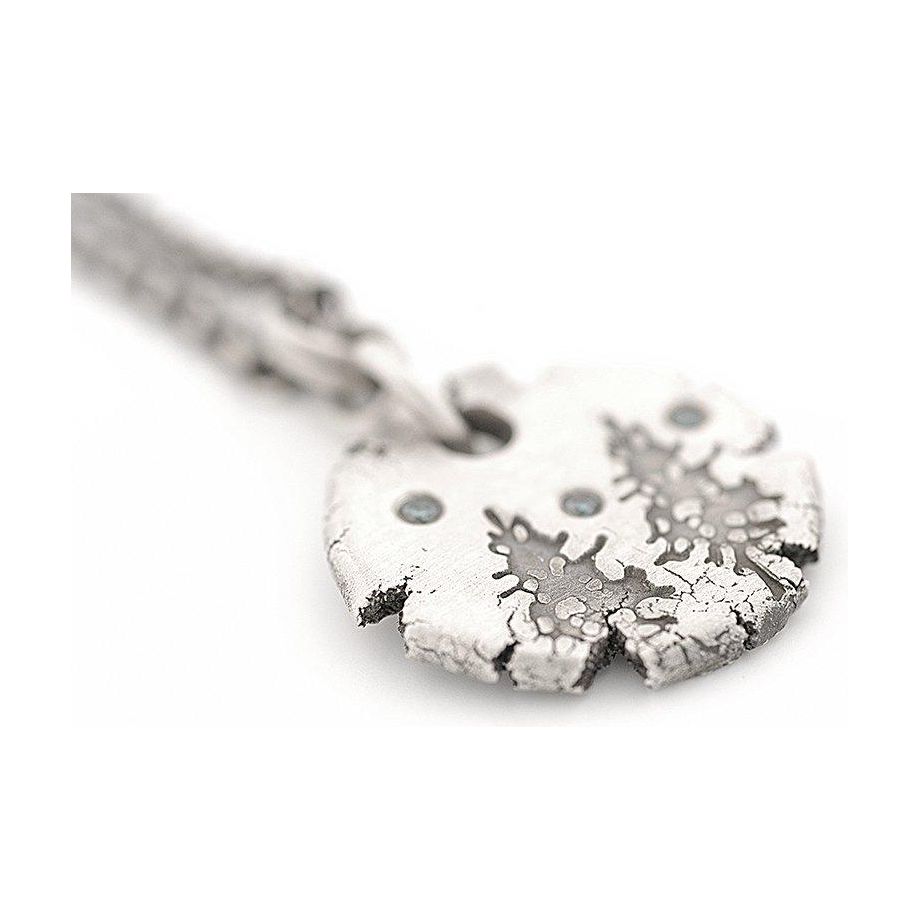 Sterling Silver Round Tree Stamped Pendant with Blue Diamonds in the Sky