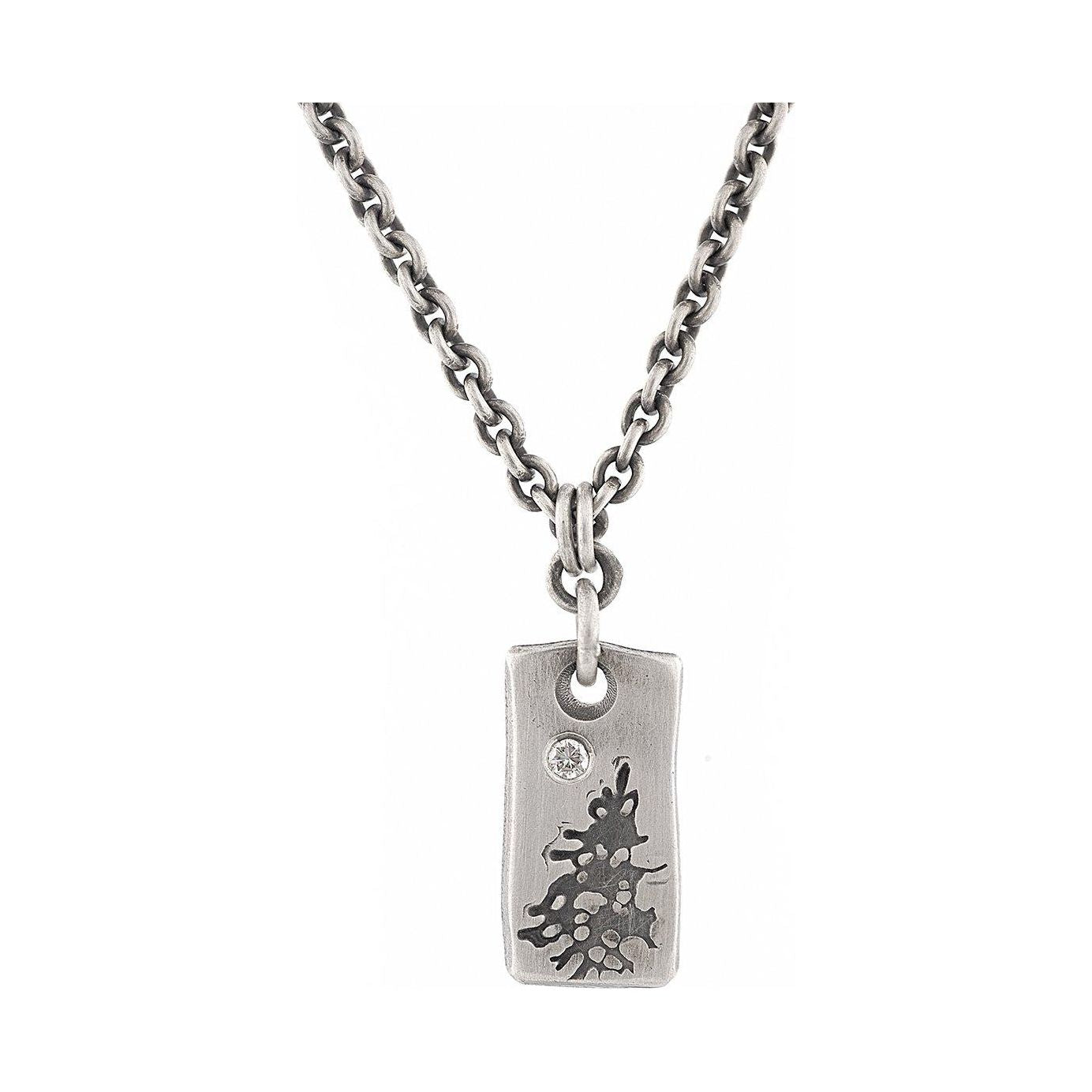 Hand Stamped Tree with a White Diamond Glowing in the Sky Pendant