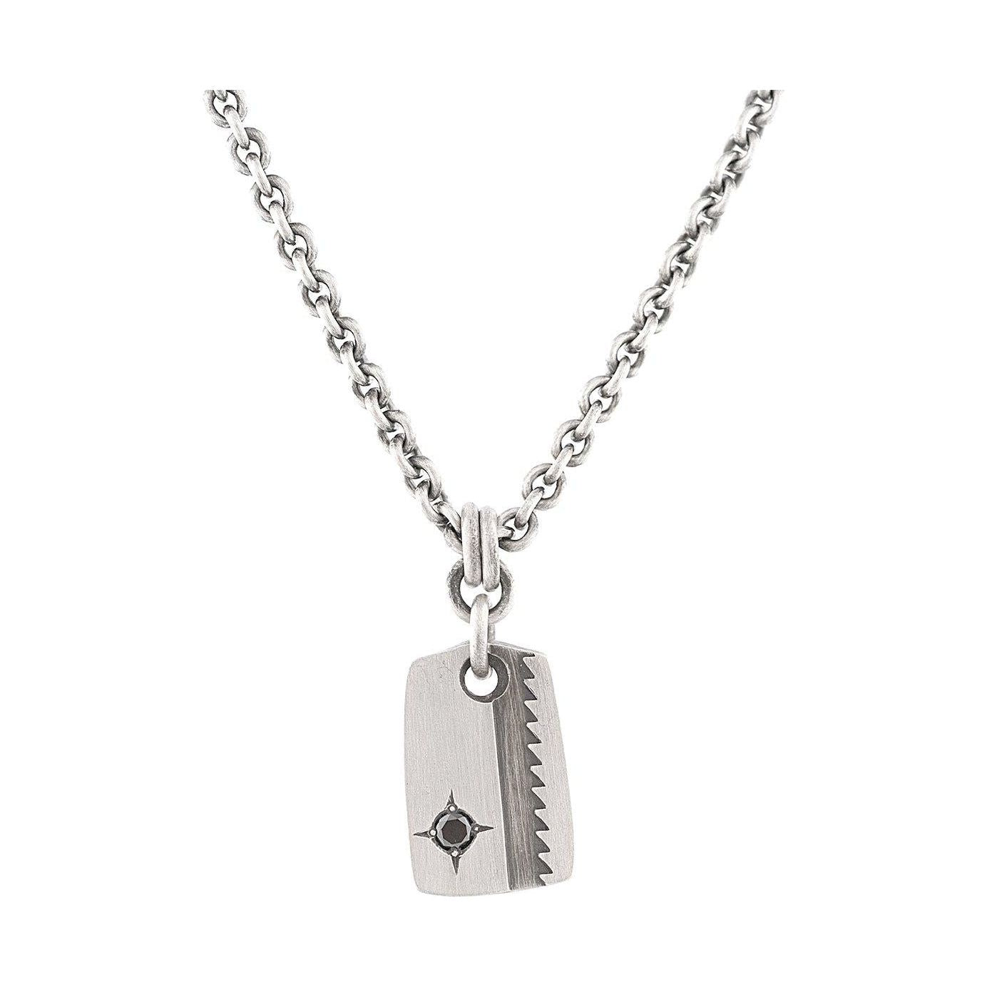 Stamped Saw Blade Pendant with a Black Diamond