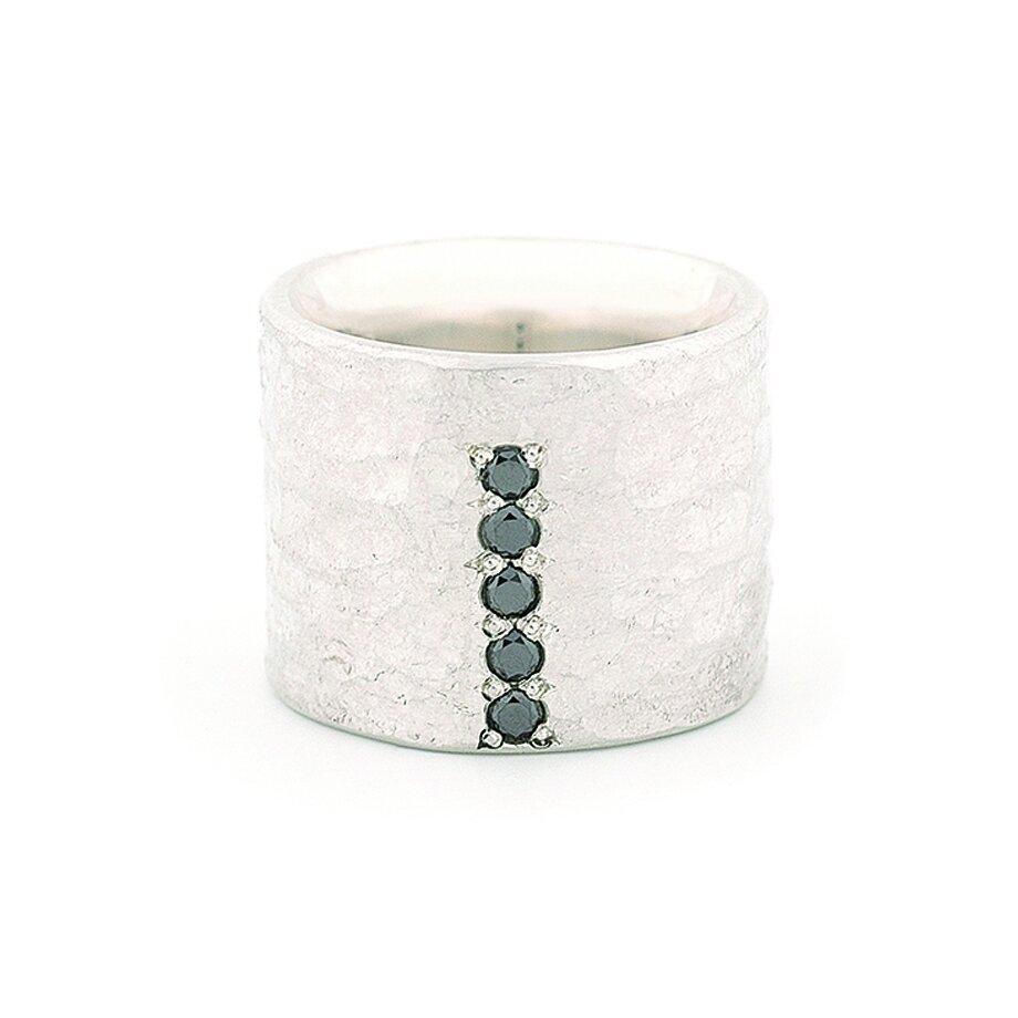 Sterling Silver Wide Band with Black Diamonds