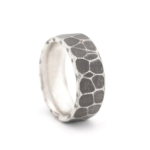 Oxidized ball peen textured silver ring