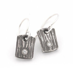 Sterling Silver Tile earrings with white Diamonds